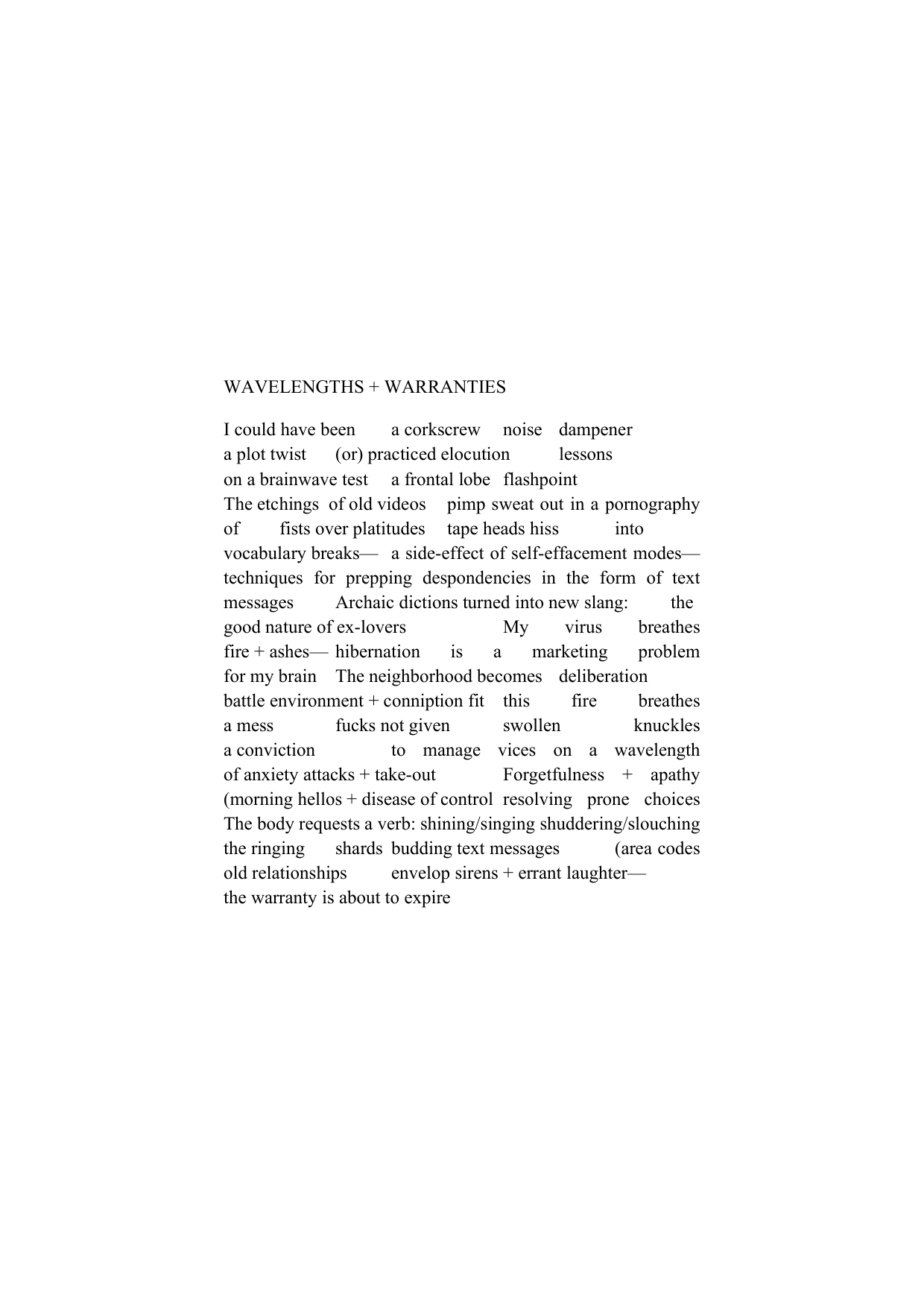 Visual poem: Wavelengths + Warranties by Adam Stutz