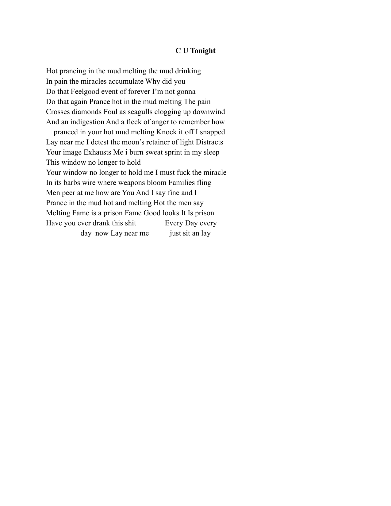 Visual poem: C U Tonight by PJ Lombardo