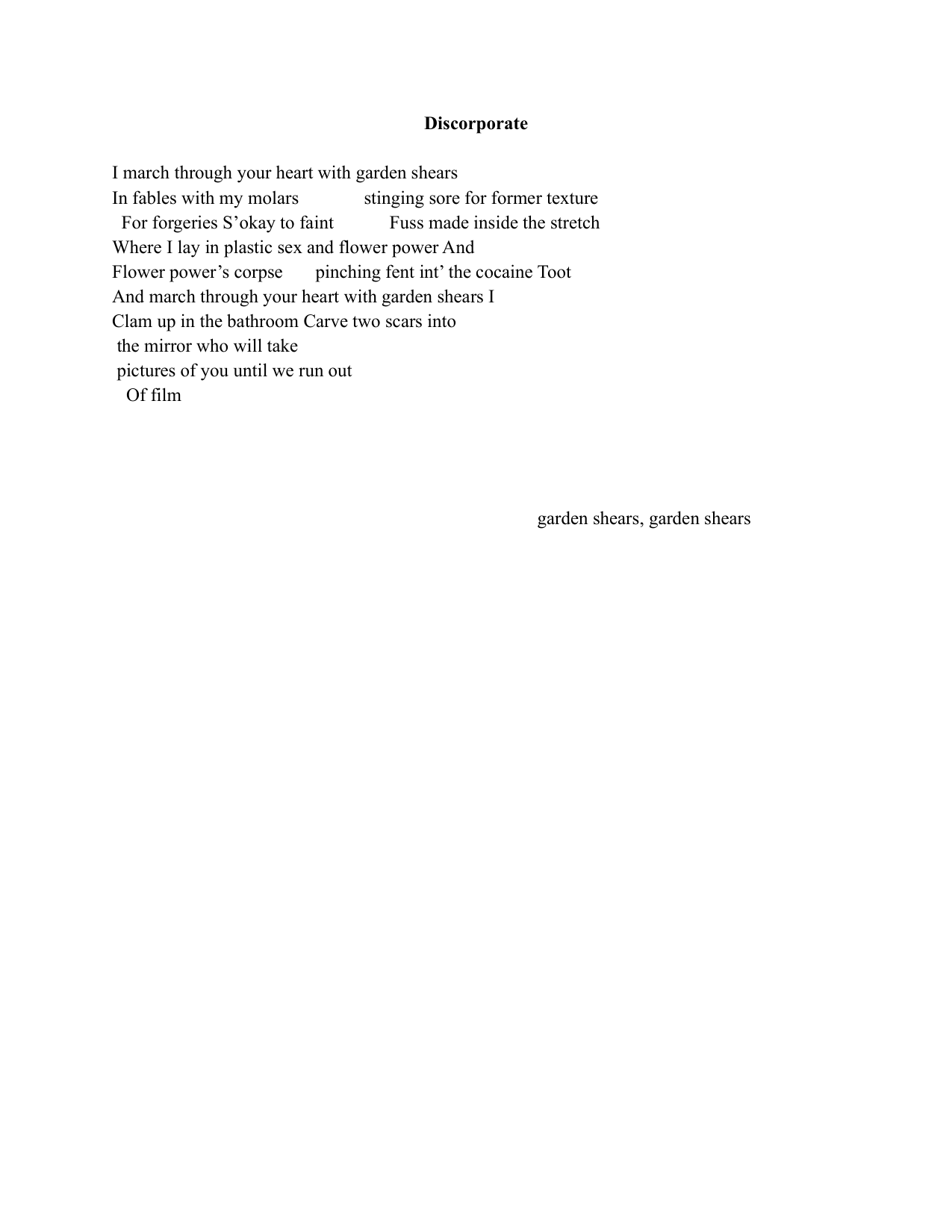Visual poem: Discorporate by PJ Lombardo